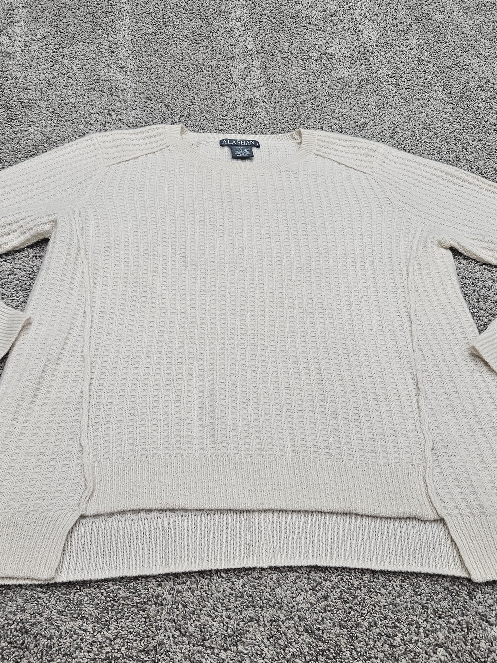 Alashan Cream Crewneck Textured Knit Sweater 100% CASHMERE